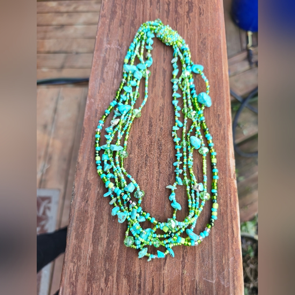 Multi-Strand Green Beaded Necklace Handcrafted Jewelry